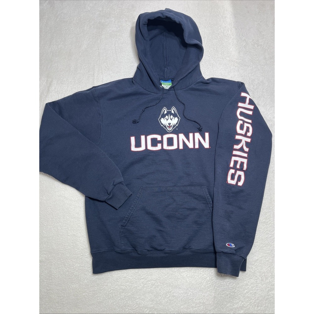 UCONN Champion Eco Fleece Hoodie Medium  Blue Connecticut Huskies‎ Football